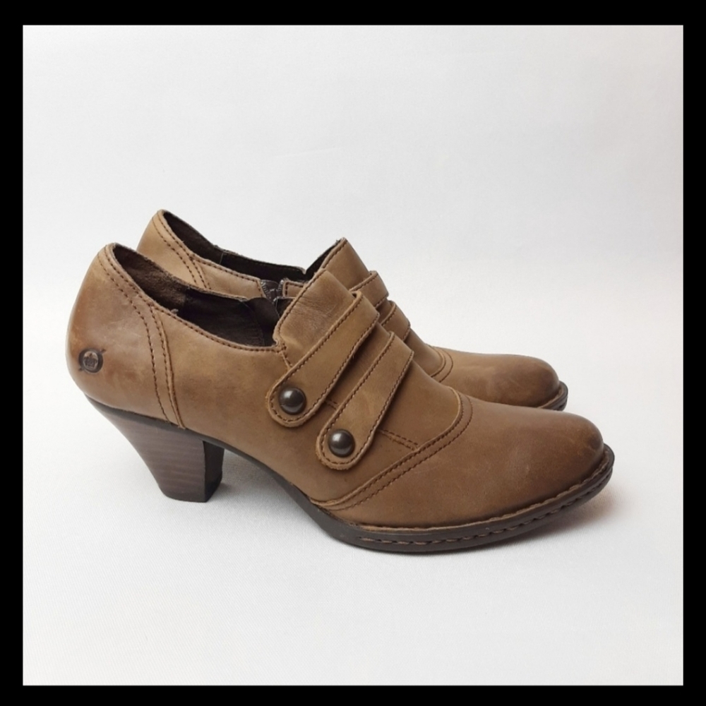 Born Leather Heeled Ankle Booties Zip Brown 9.5